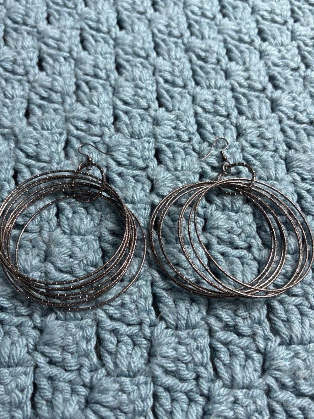 Layered Gunmetal Dangle Hoop Earrings 2.25 inches